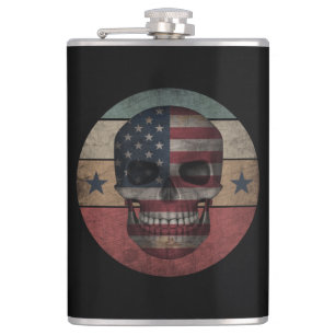SKULL  AMERICAN FLAG PATRIOTIC GIFT HIP FLASK