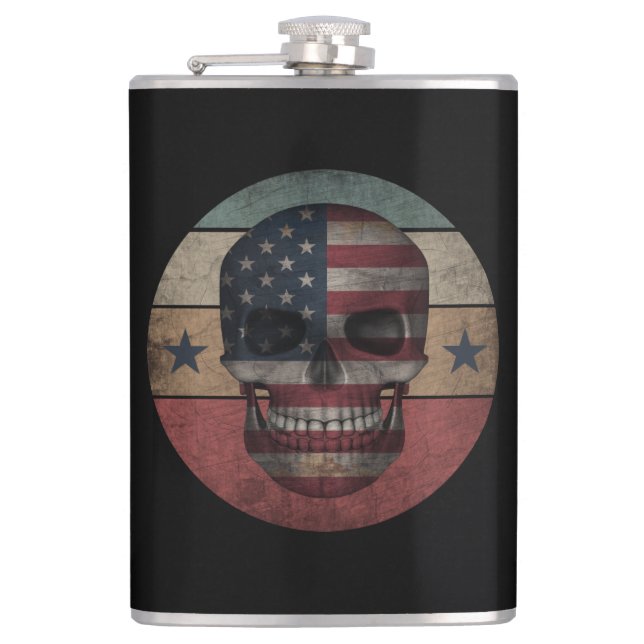 SKULL  AMERICAN FLAG PATRIOTIC GIFT HIP FLASK (Front)