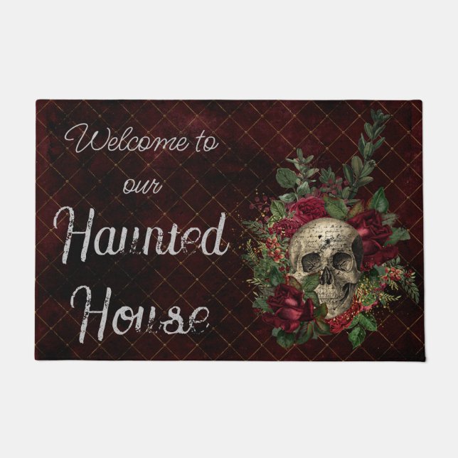 Skull Among Roses Gothic Grunge Welcome  Doormat (Front)