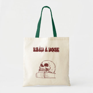 Skull and a book tote bag