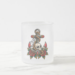 Skull and Anchor Frosted Glass Coffee Mug