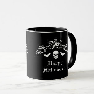 Skull And Bats Gothic Happy Halloween Black Mug
