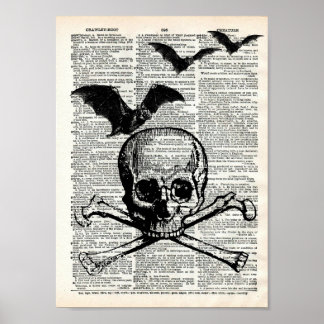Skull and Bats Halloween Dictionary Art  Print