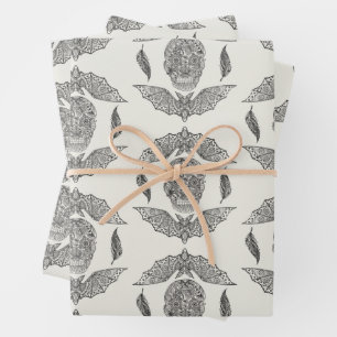 Skull and Bats Wrapping Paper Sheet