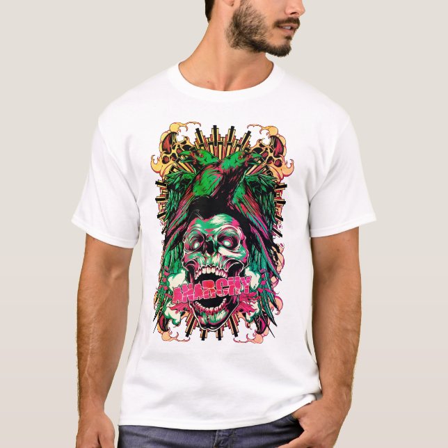 skull and birds illustration T-Shirt (Front)