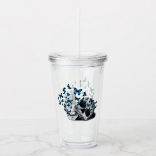 Skull and Blue Butterflies Acrylic Tumbler