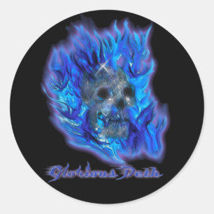 Skull and Blue Flames Spooky Art Stickers