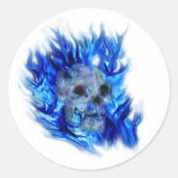 Skull and Blue Flames Spooky Art Stickers