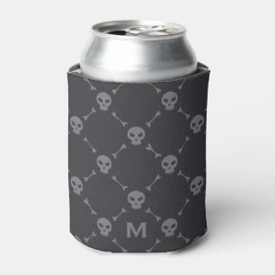 Skull and Bones Check Pattern Grey Monogram Can Cooler