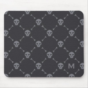 Skull and Bones Check Pattern Grey Monogram Mouse Mat