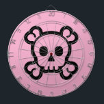 Skull and bones girly pink dart board design<br><div class="desc">Skull and bones girly pink dart board design. Cute gift idea for kids. Colour can be changed.</div>