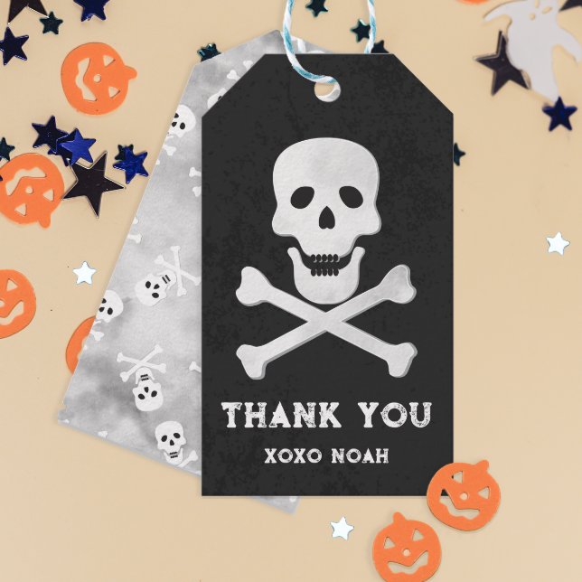 Skull and Bones Halloween Thank You Tag (cute skull and bones thank you gift tag)