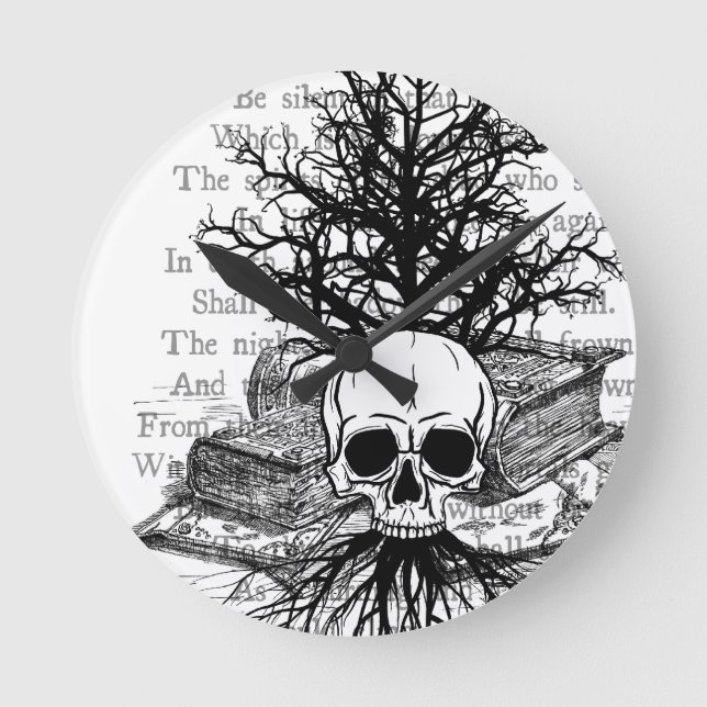 Skull and Books Round Clock (Front)