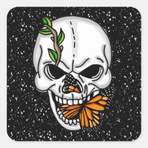 Skull and Butterfly Digital Art Square Sticker