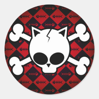 Skull and Cat Bones Classic Round Sticker