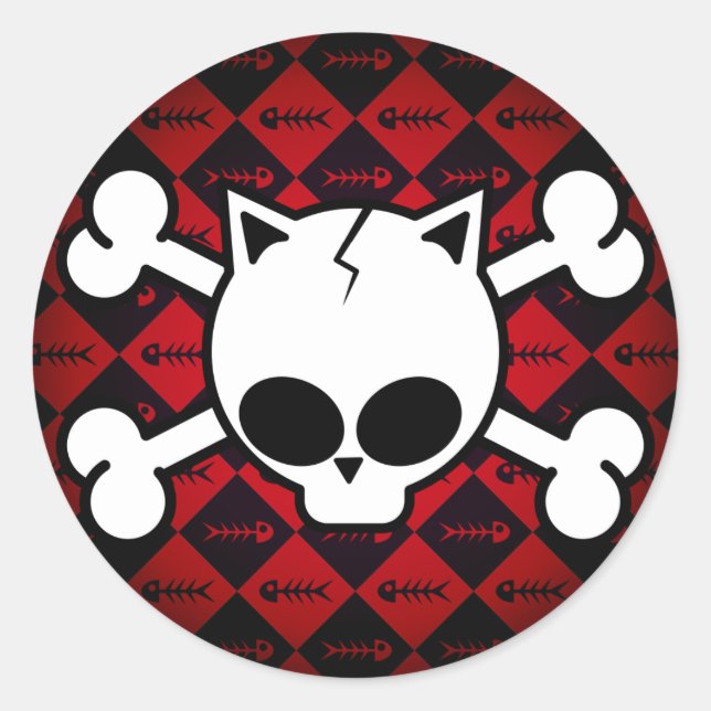 Skull and Cat Bones Classic Round Sticker (Front)