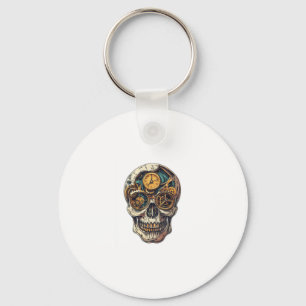 Skull and Clock Timekeeper Key Ring