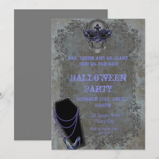 Skull and Coffin Halloween Invitation (Front/Back)