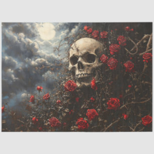 Skull and Crimson Roses Decoupage Tissue Paper