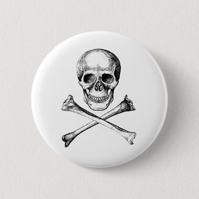 Skull and Cross Bones - Grey 6 Cm Round Badge (Front)