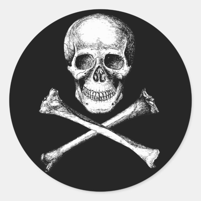 Skull and Cross Bones Grey Classic Round Sticker (Front)