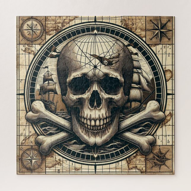 Skull And Cross Bones Sailing Ship 1 Jigsaw Puzzle (Vertical)