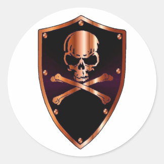 Skull and cross bones shield classic round sticker