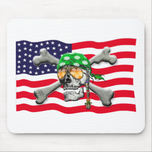 Skull and Cross Bones USA American Pirate Mouse Mat