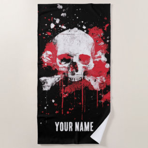 Skull and Crossbones Beach Towel – Red Grunge Art