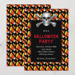 Skull And Crossbones Candy Corn Halloween Party Invitation