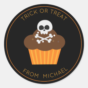 Skull and Crossbones Cupcake Halloween Sticker