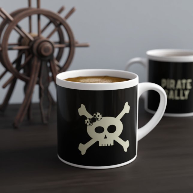 Skull and Crossbones Girl Pirate Name Espresso Cup (Set sail for a java adventure! Just add your name!)