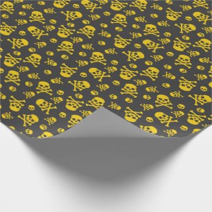 Skull and Crossbones Gold Wrapping Paper