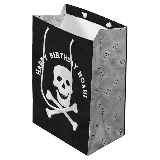 Skull and Crossbones Halloween Gift Bag (Front Angled)