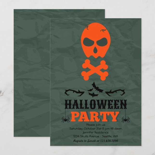 Skull and Crossbones Halloween Party Invitation (Front/Back)