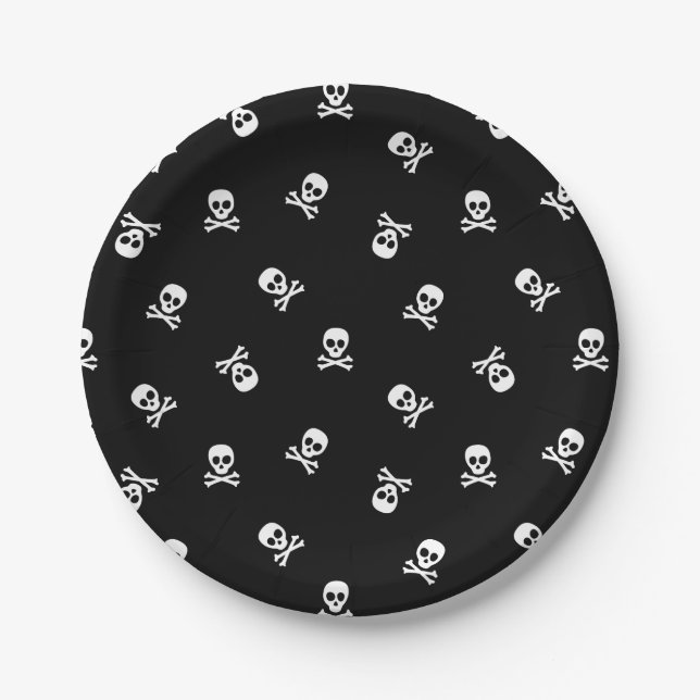 Skull and Crossbones Halloween Party Paper Plate (Front)