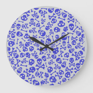 Skull and Crossbones Halloween Seamless Pattern Large Clock