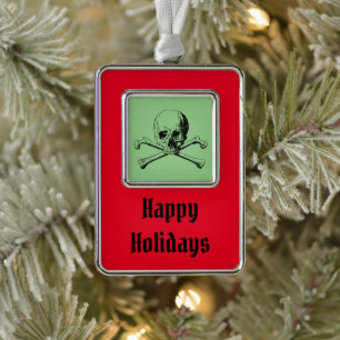 Skull and Crossbones Jolly Roger Pirate Silver Plated Framed Ornament