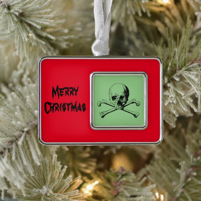 Skull and Crossbones Jolly Roger  Silver Plated Framed Ornament (Tree)