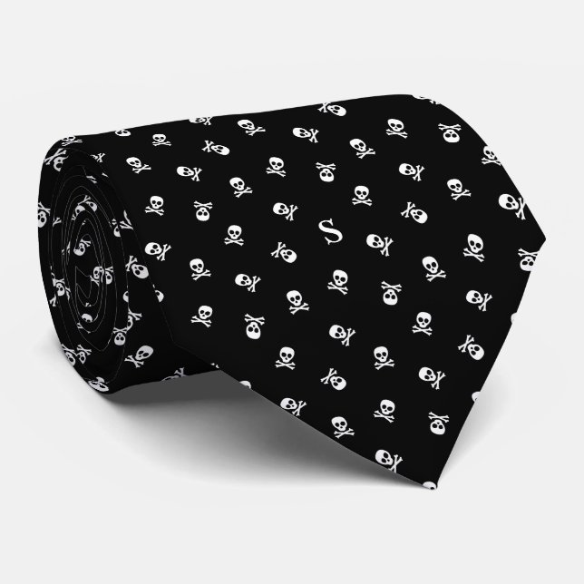Skull and Crossbones Monogrammed Halloween Tie (Rolled)