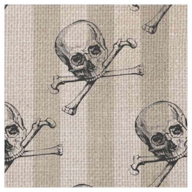 Skull and Crossbones on Tan Striped Fabric (Close Up)