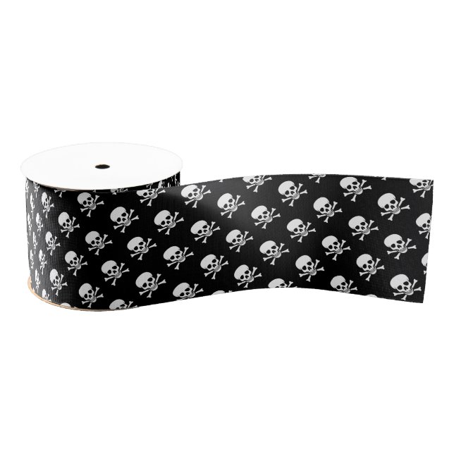 Skull and Crossbones Pattern Grosgrain Ribbon (Spool)
