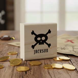 Skull and Crossbones Pirate Name Rubber Stamp