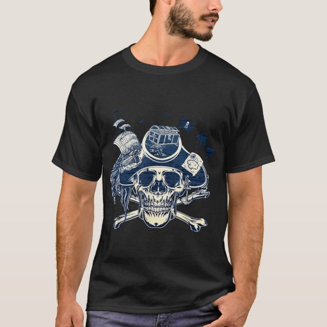 Skull And Crossbones Pirate Ship Jolly Roger Flag  T-Shirt (Front)