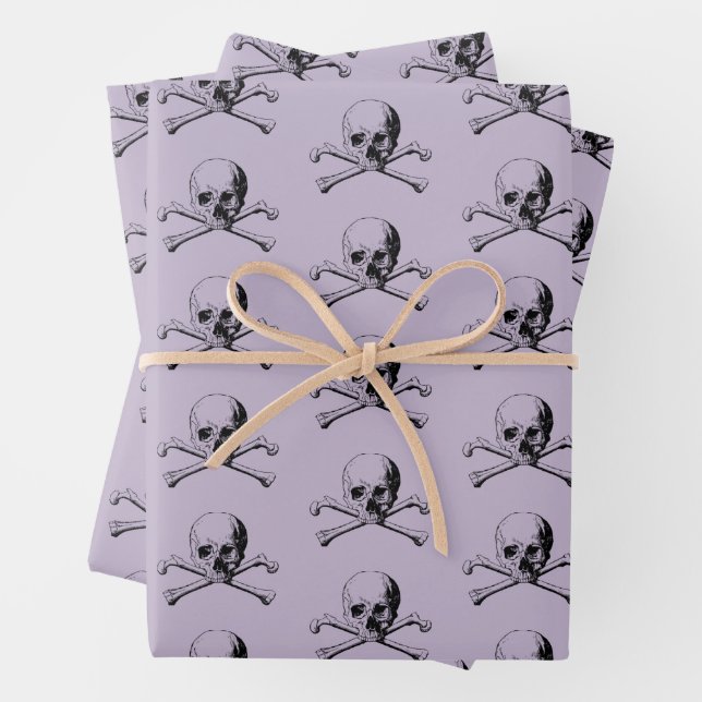 Skull and Crossbones Pirate Wrapping Paper Sheets (In situ)