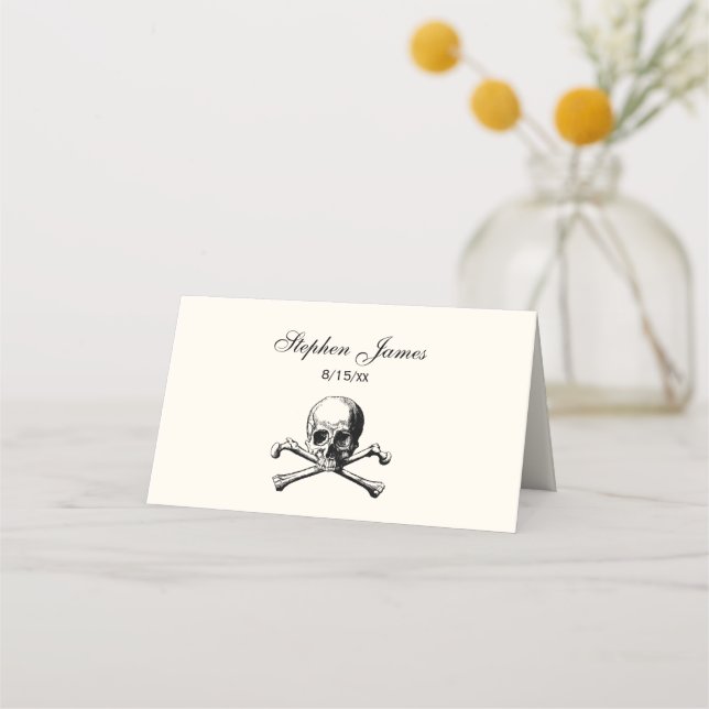Skull and Crossbones Place Card Escort Card Ivory (Front)