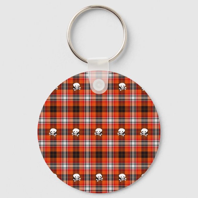 Skull and Crossbones Red and Black Button Keychain (Front)
