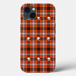 Skull and Crossbones Red and Black Plaid iPhone 13 Case