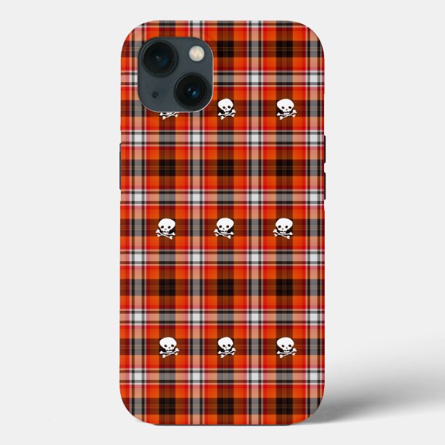 Skull and Crossbones Red and Black Plaid Case-Mate iPhone Case (Back)