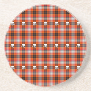 Skull and Crossbones Red and Black Plaid Coaster